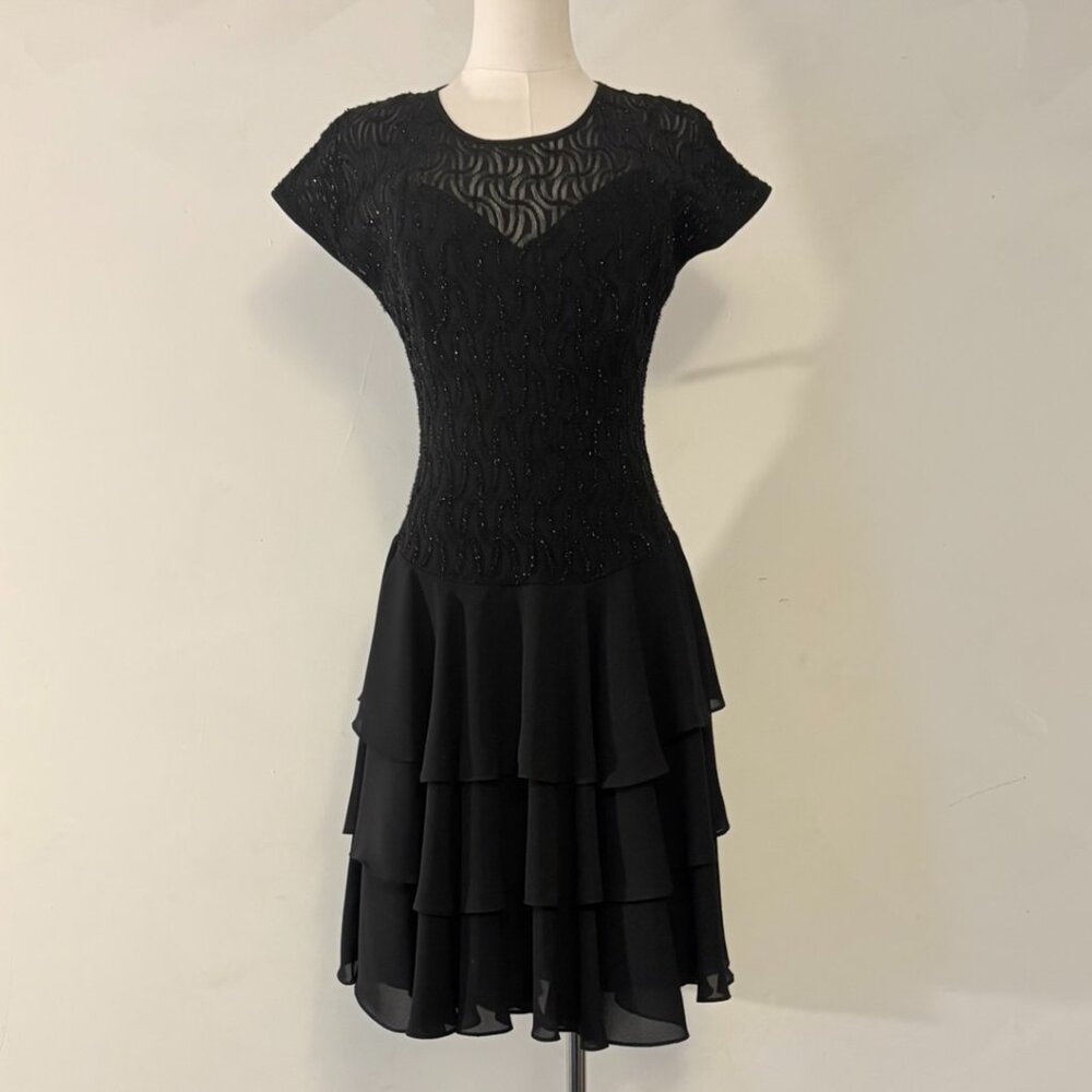 Late Edition Ltd Black Illusion Lace Size 12 Vintage 80s Party Dance Dress
